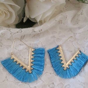 Fringed Turquoise Tassel Drop Earrings Statement